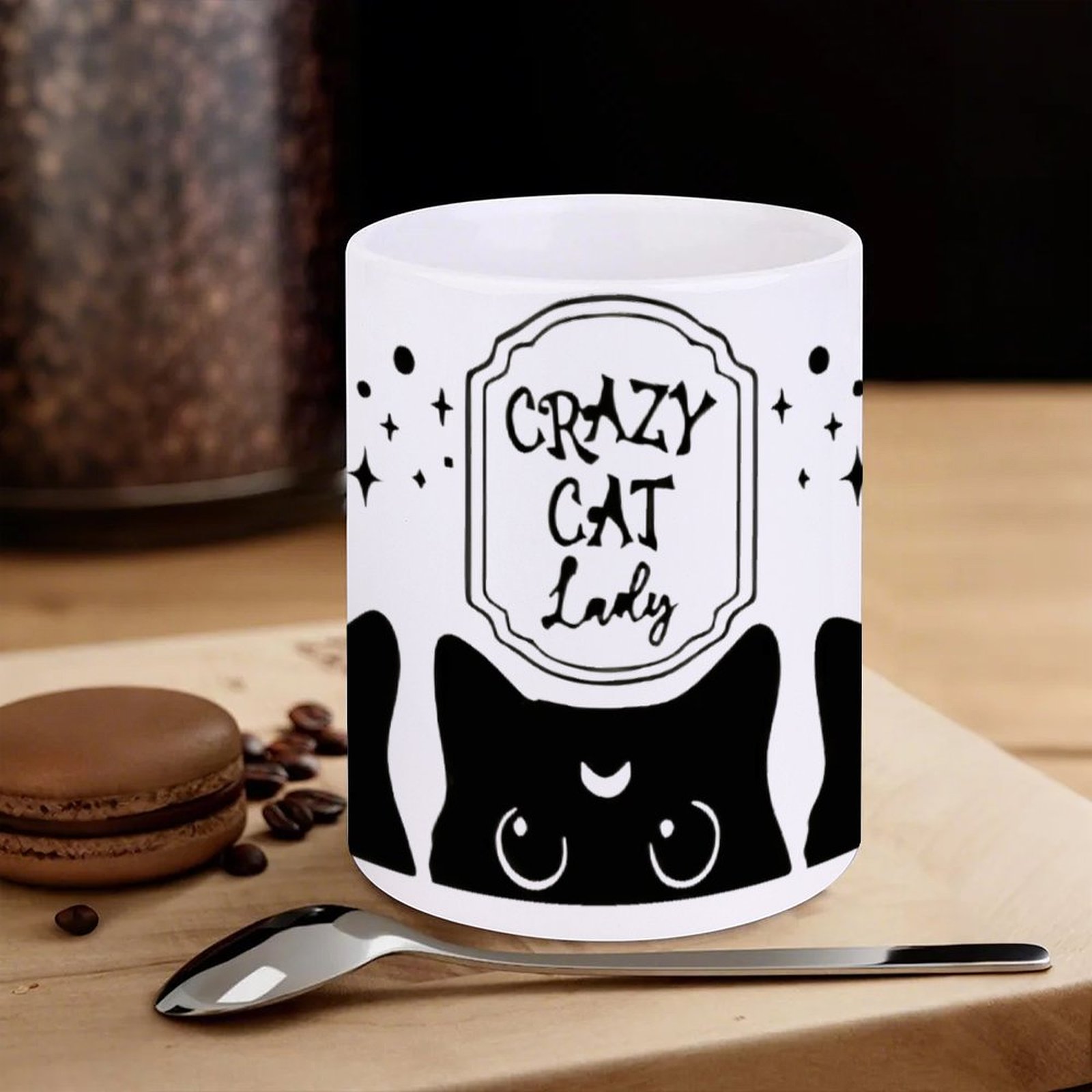 Three Black Cats With Crescent - Sublimation Mug White reseña y precio