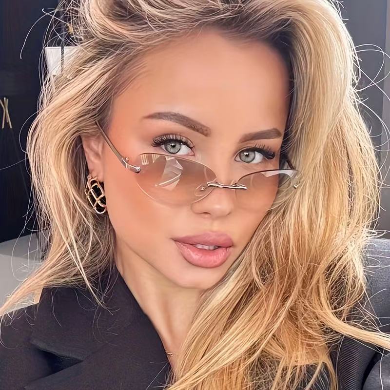 Rimless Oval Sunglasses Women  - Metal Photo Panel reseña y precio