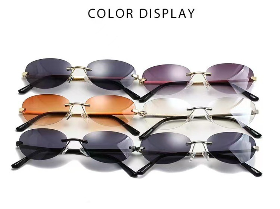 Rimless Oval Sunglasses Women  - Metal Photo Panel reseña y precio
