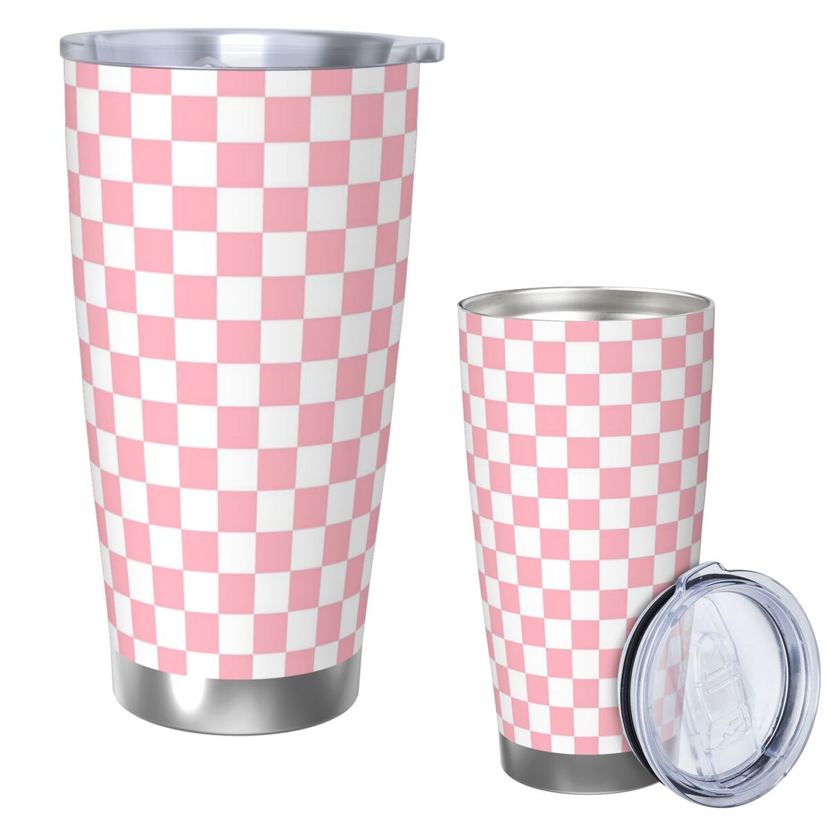 Pink White Checkerboard Patter - Tumbler 20Oz White reseña y precio