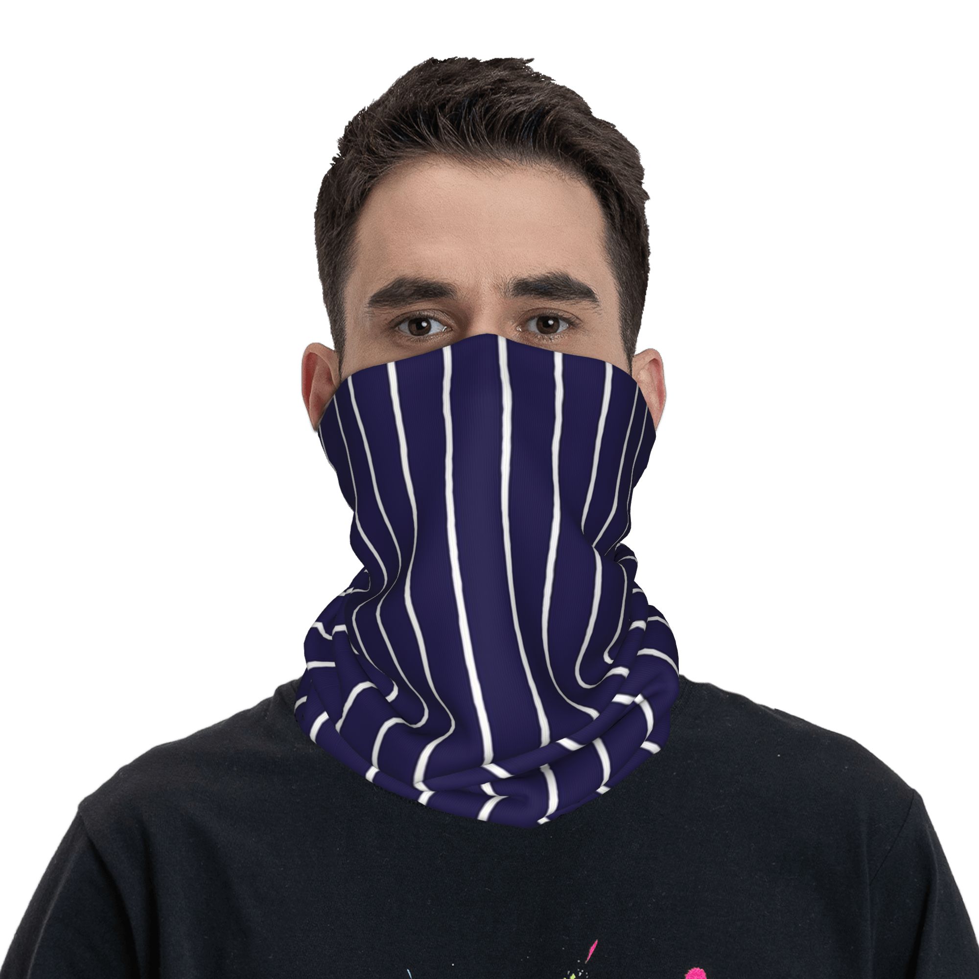 Navy Blue and White stripes Pi - Bandana Blank White reseña y precio
