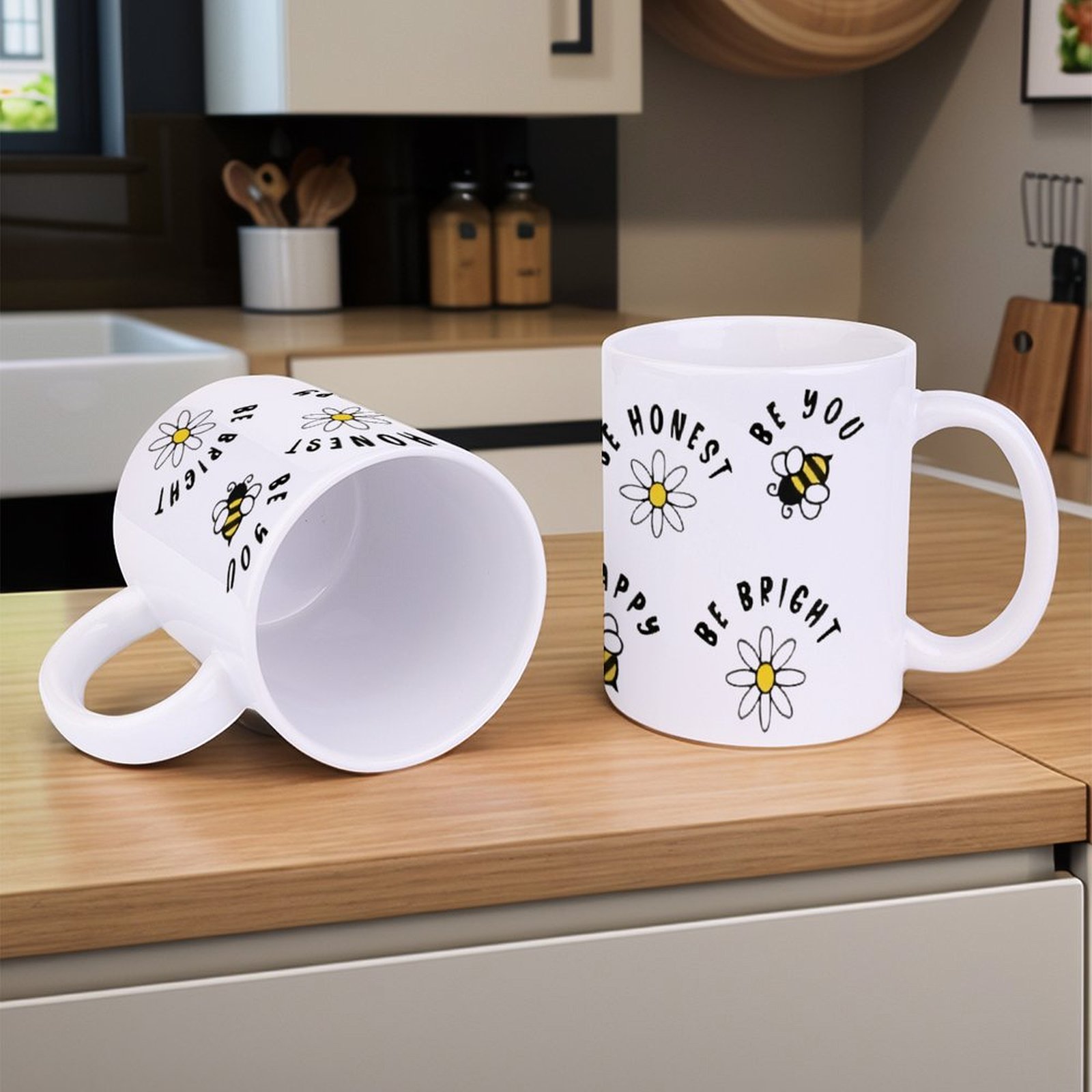 Four Stickers With Bees And Da - Sublimation Mug White reseña y precio