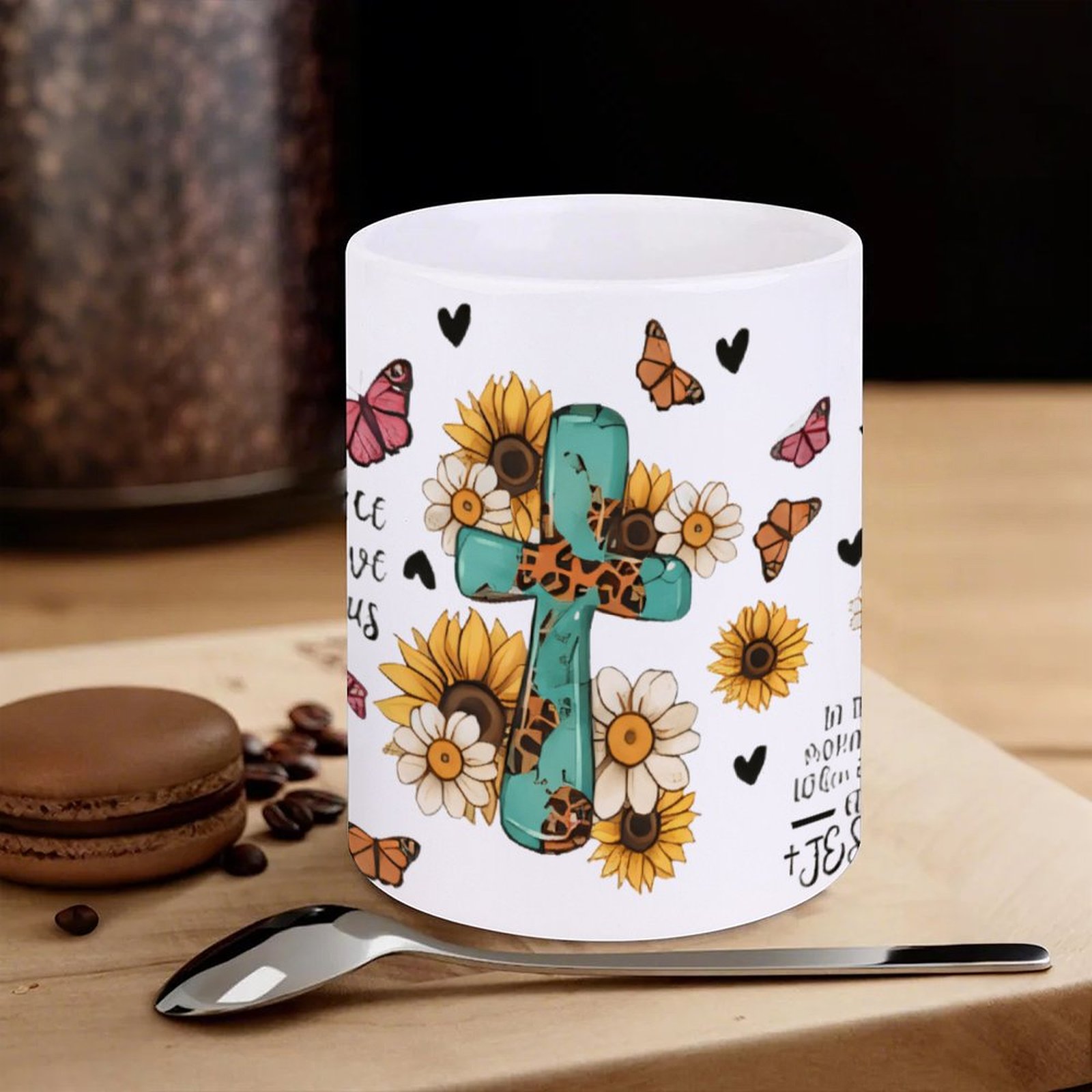 A Cross Surrounded By Sunflowe - Sublimation Mug White reseña y precio