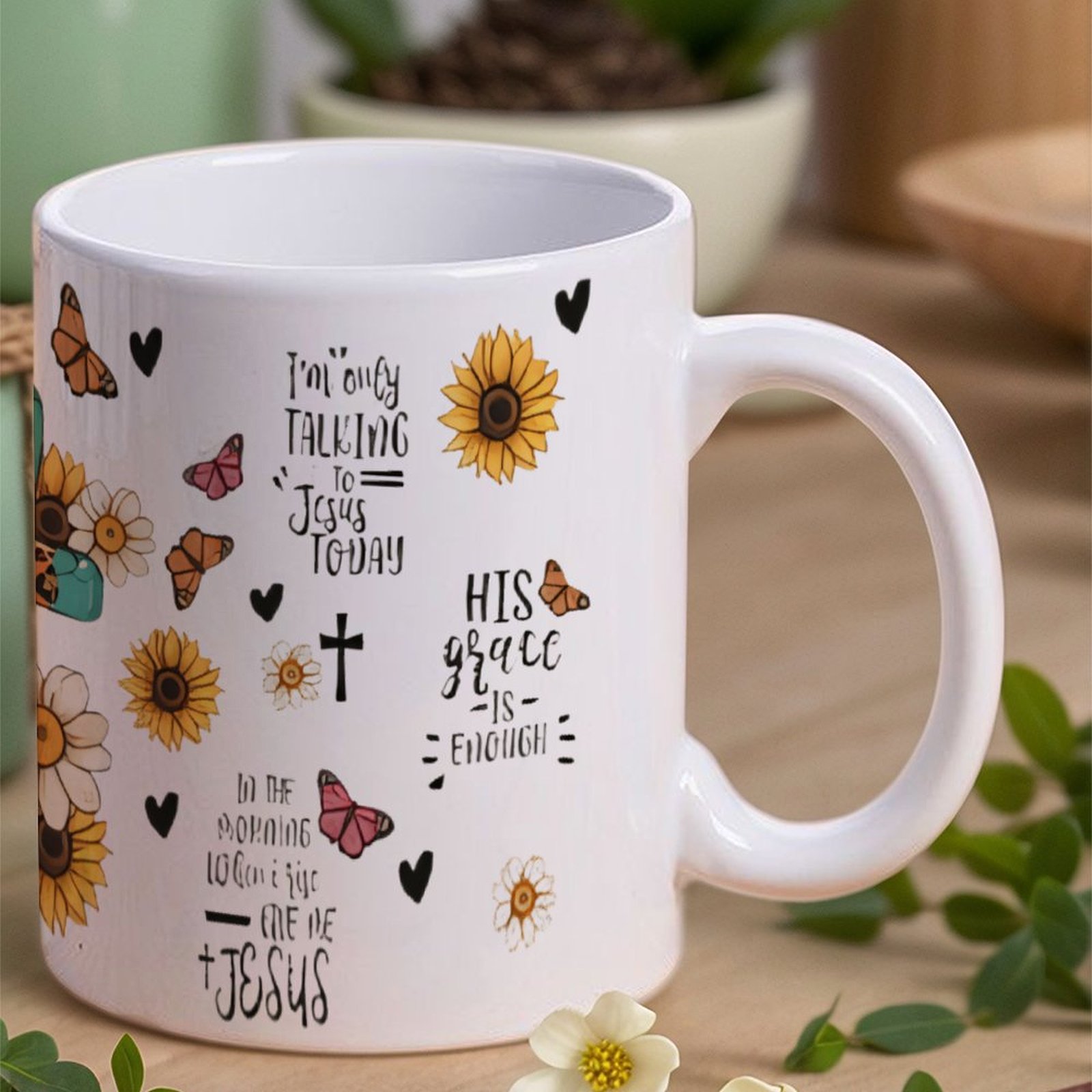 A Cross Surrounded By Sunflowe - Sublimation Mug White reseña y precio