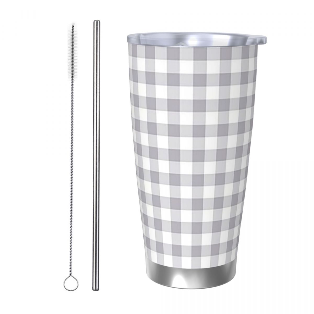 Gray And White Gingham Stainle - Tumbler 20Oz White reseña y precio