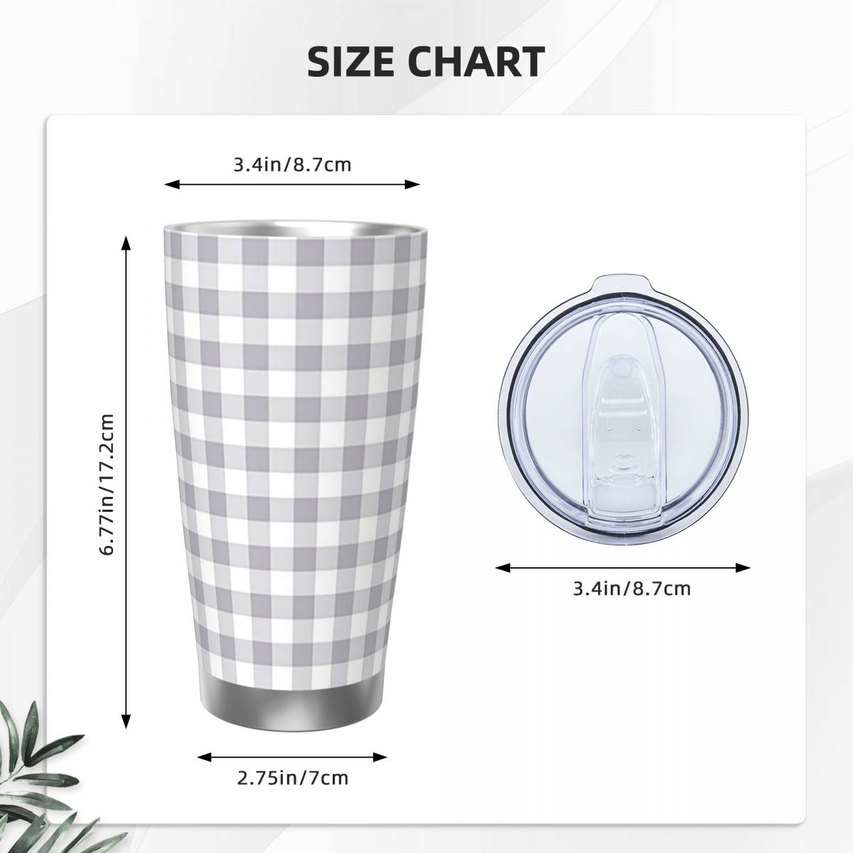 Gray And White Gingham Stainle - Tumbler 20Oz White reseña y precio