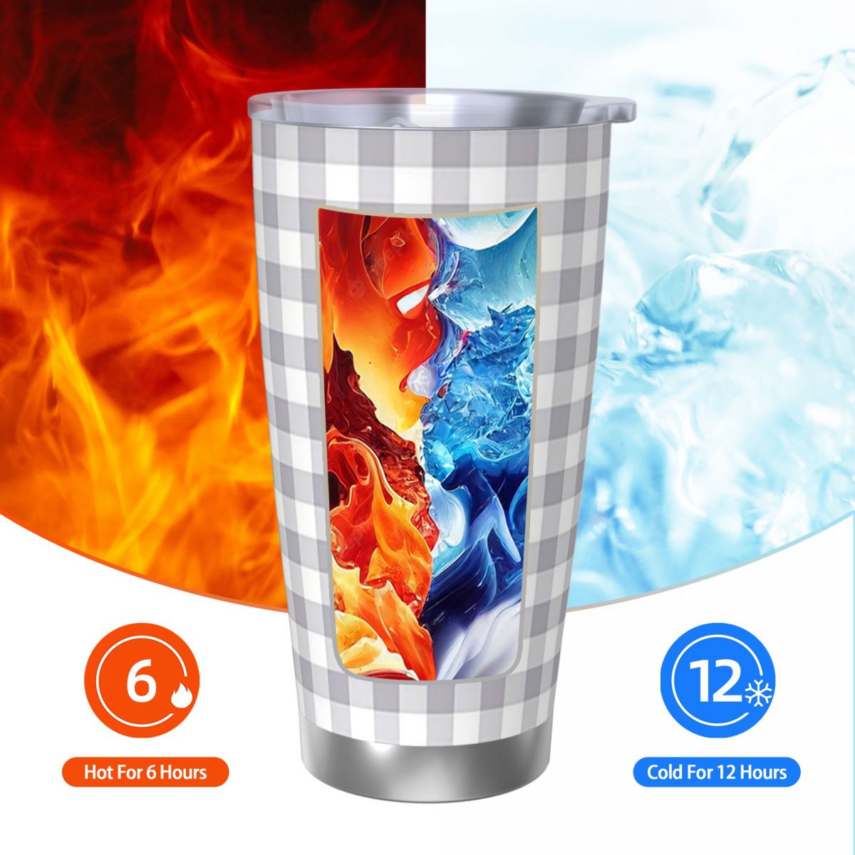 Gray And White Gingham Stainle - Tumbler 20Oz White reseña y precio