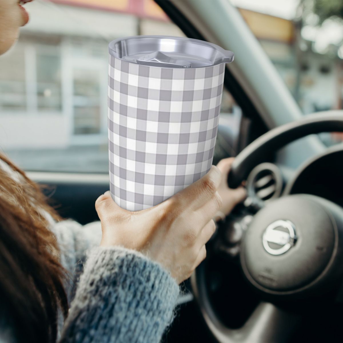 Gray And White Gingham Stainle - Tumbler 20Oz White reseña y precio