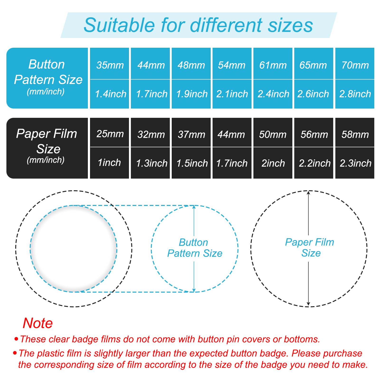 44/48/54/61/65/70mm Badge Film - Button Badge Blank reseña y precio